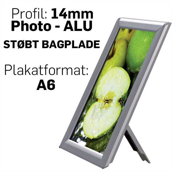 Photo Snap-Frame, 14 mm med bagstøtte  Alu  - Poster: A6 - 10,5 x 14,8 cm