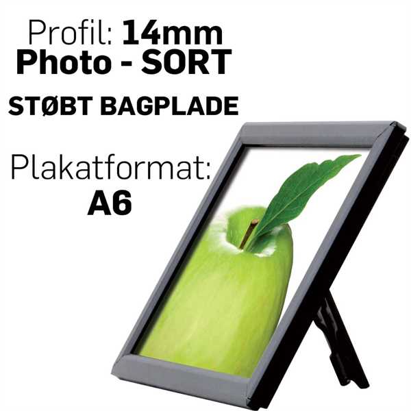 Photo Snap-Frame, 14 mm med bagstøtte  SORT  - Poster: A6 - 10,5 x 14,8 cm