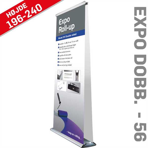 Roll-Up Expo - Dobbeltsidet Alu/sølv - 56 x 216-260 cm