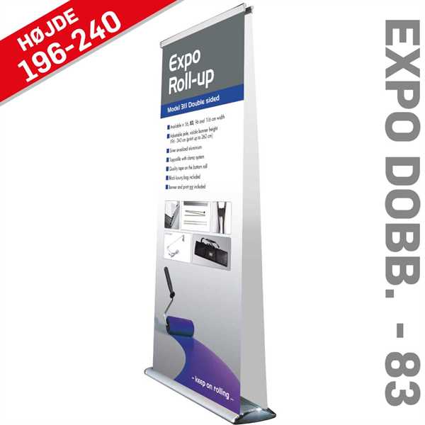 Roll-Up Expo - Dobbeltsidet Alu/sølv - 85 x 216-260 cm