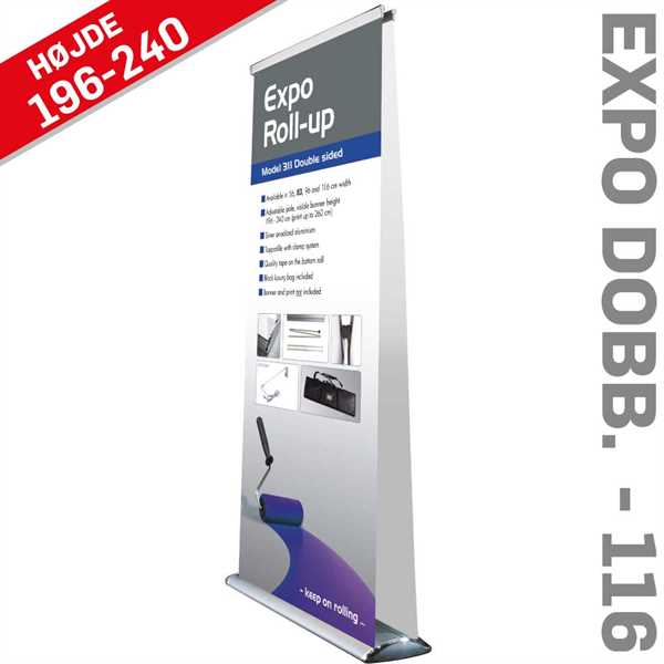 Roll-Up Expo - Dobbeltsidet - Alu/sølv - 116 x 216-260 cm